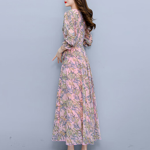 Lism [gleicher Stil im Einkaufszentrum] High-End-Kleid 2025 New Style Chiffon Long Sleeves Modes Temperament und wunderschönes Herbstrosa M (96-105jin [Jin gleich 0,5 kg]))