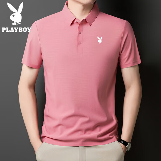 Playboy (Playboy) High-End-Männer mit kurzer Ärmel-Polo-Hemd 2025 Sommer New Ice Seide Traaceless T-Shirt Top Modetrend Dunkelgrau-12358-Is-Seiden-Polo-Hemd 4xl 170-185jin [Jin gleich 0,5 kg]