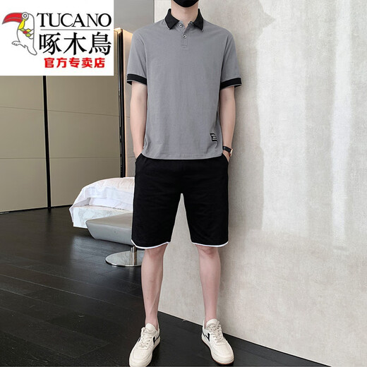 啄木鸟（TUCANO）休闲套装男士夏季短袖t恤polo衫短裤冰丝潮牌棉质帅气百搭上衣服 白色9863（一套） L