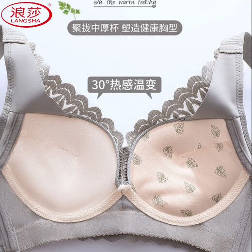 浪莎（LangSha）新款无磁婴肌棉小胸聚拢防下垂内衣女夏无钢圈调整收副乳厚文胸罩 浅茶 85A 38