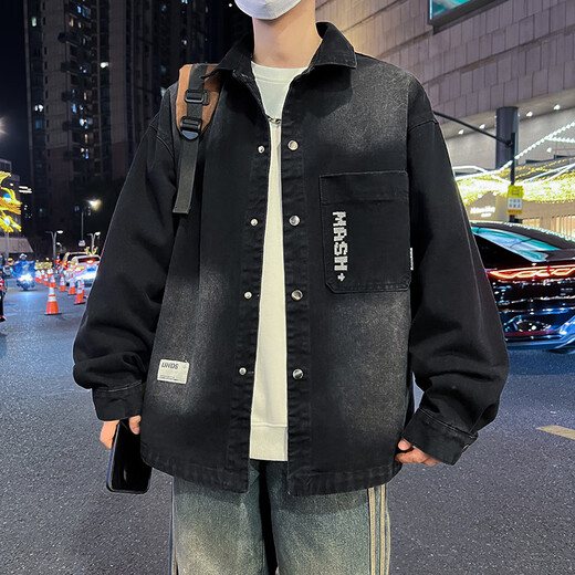 QLTQZQ牛仔外套男春秋季青少中学生潮牌夹克男装士休闲衬衫上衣服 967浅色【春秋款】 M 80-100斤左右