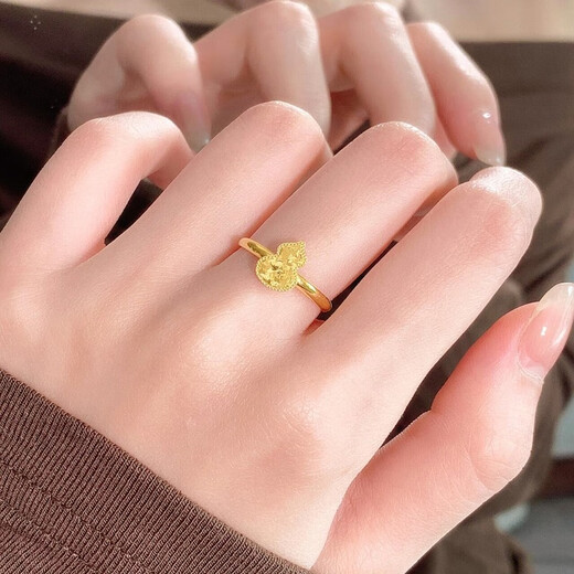 OEMG Old Phoenix Gold Store Model 18K Gold Plated Gourd Crushed Ice Ring Women's Silver Fulu Double Full Ring Gold Fashion Hundred Gourd Crushed Ice Ring Opening Adjustable