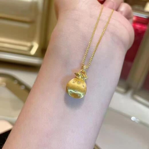Chili ancient gold-plated silver necklace for women, brushed fat lucky diamond pendant, small lucky bag, money bag, Valentine's Day gift for girlfriend, lucky bag pendant, free chain