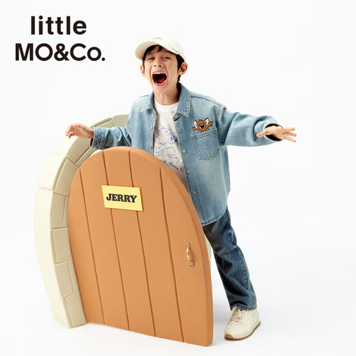 Little MO&Co. Tom and Jerry joint series little moco children's clothing 25 autumn clothing children's cool and antibacterial denim shirt denim blue 140 140/68