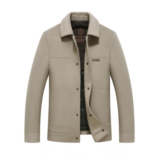 ROMON high-end wool coat, middle-aged men's short woolen jacket, autumn and winter thickened goose down lining wool coat for men, light gray M 170 recommended 100-125 Jin Jin equals 0.5 kg