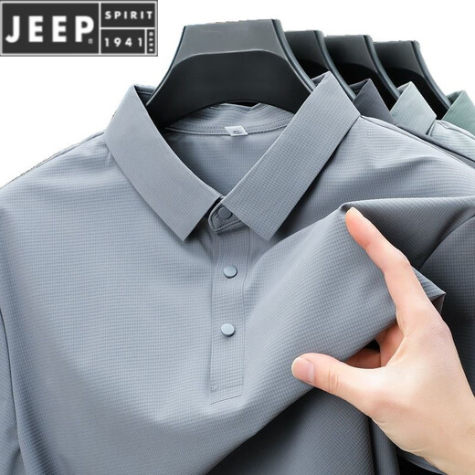JEEP SPIRIT夏季无痕冰丝翻领POLO 衫男商务休闲短袖T恤透气青年男装潮 BJ12357深灰 M