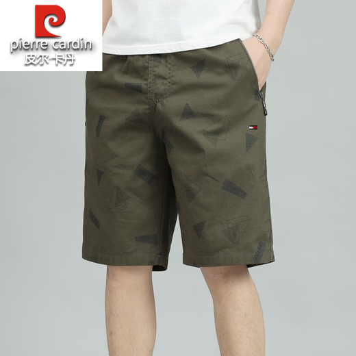 皮尔卡丹品牌男士休闲纯棉短裤夏季全棉运动男裤宽松沙滩五分裤子 6628军绿(拉链口袋) 100％纯棉 XL (120-135斤)