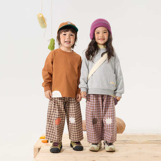 Pantalones de otoño de papá pantalones para niños y niñas pantalones a cuadros de moda algodón de algodón suelto pantalones púrpura 120