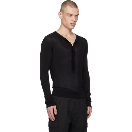 TOM FORD (TOM FORD) light luxury men's black four-button Henley shirt Black 20 | 52 IT