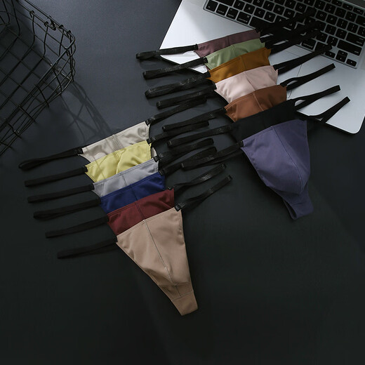 Low-waisted sexy men's thong, comfortable, breathable, super spicy, high-end elastic T-pants, pure lust style, extra spicy underwear for men, mustard yellow 3XL (175-200Jin Jin equals 0.5kg)