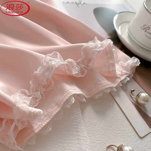 
LangSha (LangSha) ice silk pajamas for women in spring and summer thin cool shorts ins sweet lace lace home clothing set YFY-9904 [high-quality silky fabric] M [recommended 80-100Jin [Jin equals 0.5 kg]]