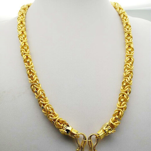 Yingtang Old Phoenix 999 Bengal red gold sand gold jewelry copper gold-plated necklace male domineering social man gold necklace internet celebrity large double buckle necklace - 12 mm wide - 55 cm long