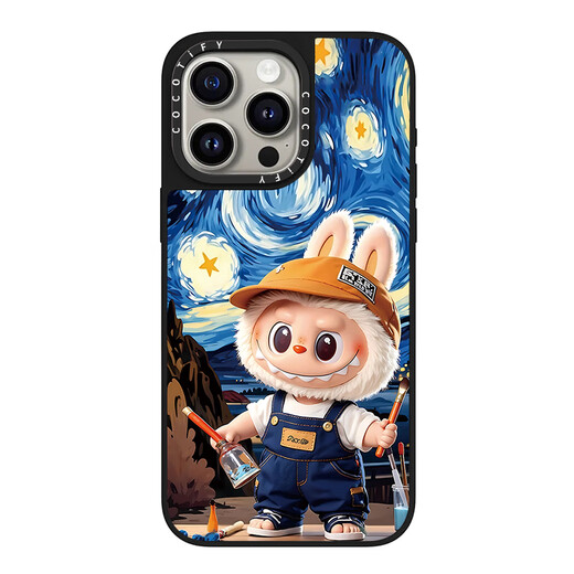 Case -Joint -Name für iPhone Apple 16Promax Mobiltelefon Hülle 16/14/13 Mobiltelefongehäuse 16plus Ölmalerei Hülle [CS#15688 Ölmalerei Starry Sky Rabubu] Echtes Schwarzes Spiegel iPhone 16 Pro Max