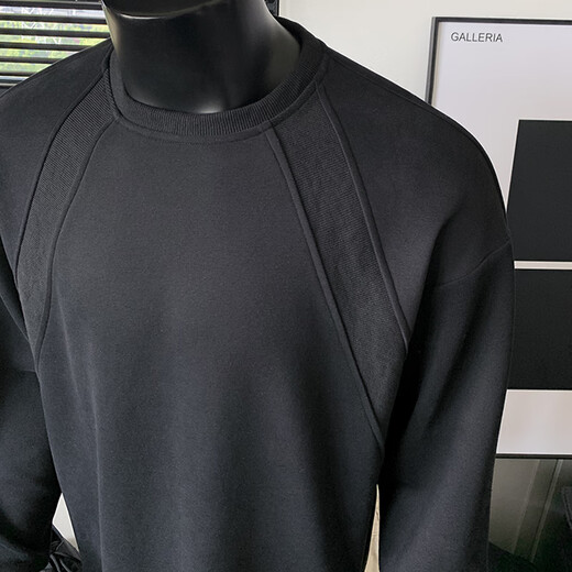 Homlean solid color simple sweatshirt men's autumn design loose and versatile casual long-sleeved t-shirt bottoming shirt HW27 black 3XL