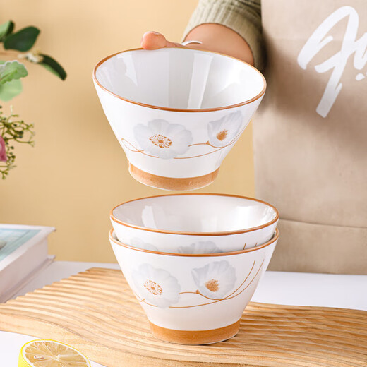 Ceramic bowl for home use 2024 new style festive housewarming new home dishes and tableware set years of peace and quiet rice bowl years of peace and quiet 6-piece bamboo hat bowl 5 inches