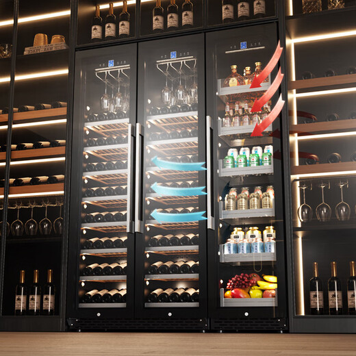 BAIKAILUN wine cabinet, three-door, four-door, large capacity, large size, air-cooled, frost-free, constant temperature and moisturizing, household and commercial, wine and beer ice bar, fresh-keeping refrigerator, seamlessly embedded, 2 meters, three-door combination cabinet, 530 deep, 815L fixed frequency