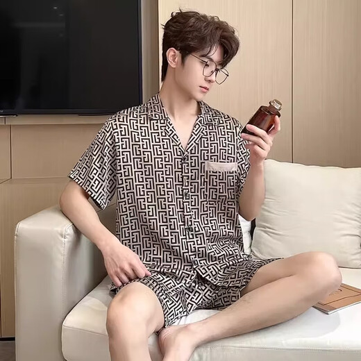 SXMM国际一线品牌真丝睡衣男100%桑蚕丝真丝丝绸大码轻奢家居服 3899黑灰色（礼盒包装） 3XL 【体重:180-210斤】
