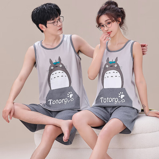 Modal Summer ärmelloses Weste Shorts Paar Pyjama für Frauen Teenager reine Baumwollmänner plus Fett Plus Größe Lose Heimkleidung WJ9856 Ya Weste Cover M Frauen 80-95 Jin [Jin ist gleich 0,5 kg]