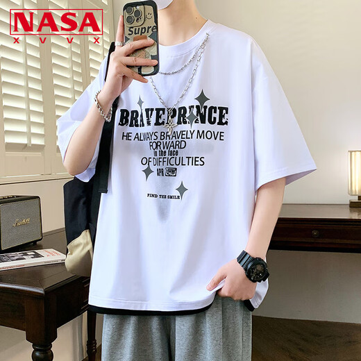 Collar American Collar de la NASA XVVX Camiseta de manga corta para jóvenes para hombres Summer Fashion Fashion Fashion Fashion Flowy Cotton Boy's Handsome Casual Top 692 Burgundy L (aproximadamente 95 ~ 120 Jin [Jin equivale a 0.5 kg] se puede usar)