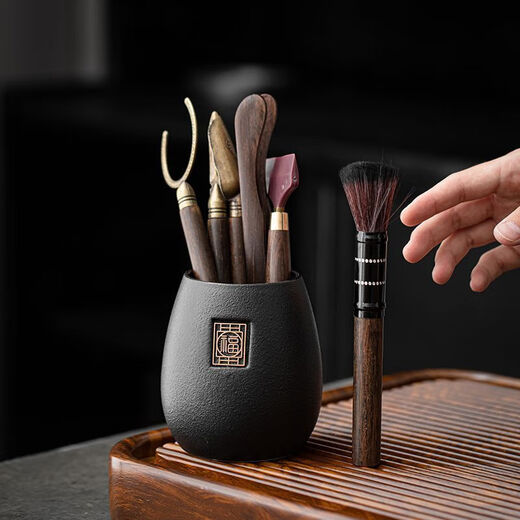 Meikejie Tea Ceremony Six Gentlemen Set Kung Fu Tea Set Accessories Complete Tea Table Tea Table Tea Making Tools Tea Knife Tea Clamp Brush Supplies Black Bucket-Fu Dao + Sharp Knife Set 6 Pieces