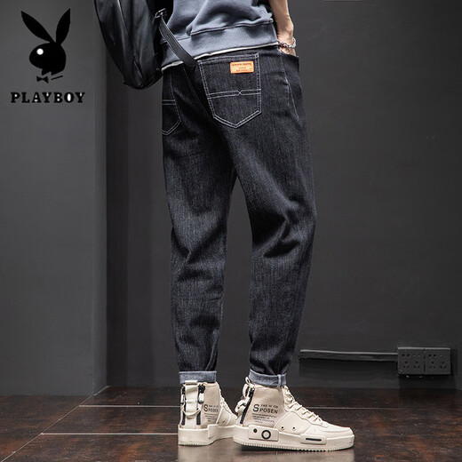 花花公子（PLAYBOY）夏季薄款牛仔裤男士潮牌弹力修身小脚裤2025夏天百搭蓝色休闲裤子 6621黑色 28 二尺一