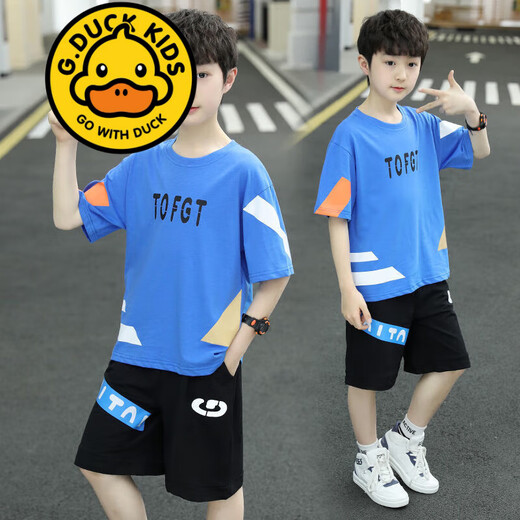 G.DUCKKIDS品牌童装男童短袖套装夏装潮洋气中大儿童衣服两件套男孩运动套装 826款套装 白色 160 建议身高145-155CM