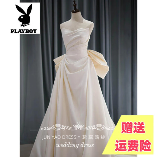 Playboy Brand Engagement Hochzeitskleid 2025 neuer Stil kleiner Schleier leichter trägerloser Fischtuxedo Kleid Morgen Kleid Girl Escape Princess Hochzeitskleid (Geschenk Schleier + Handschuhe) s