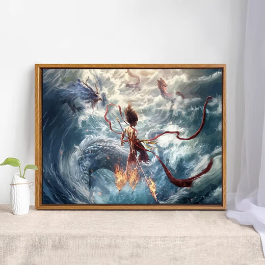 Liuxi 2025 Nuevo Nezha 2: The Devil Boy Naohai Pintura al óleo digital DIY Pintado a mano Graffiti Decoración con sensación de dibujos animados LL12176 50 * 70 cm Marco interior de madera maciza engrosada