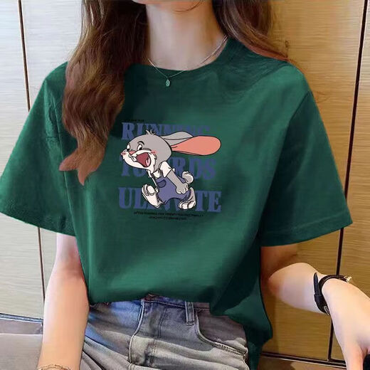 220克纯棉短袖t恤女2025夏季宽松百搭圆领正肩印花上衣T恤B701YL 496酒红色 2XL