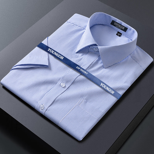 Yager flagship official store short-sleeved shirt for men business casual professional loose fashion versatile formal wear free iron solid color white DX6626 blue plaid 41