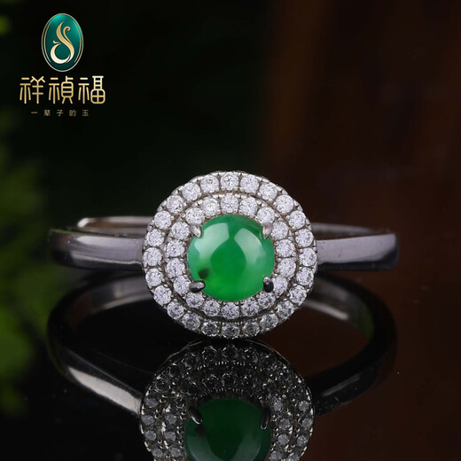 XIANGZHENFU JEWELRY 925 silver inlaid jade round ring for women, full green jade live ring for women, jade ring for birthday gift to girlfriend
