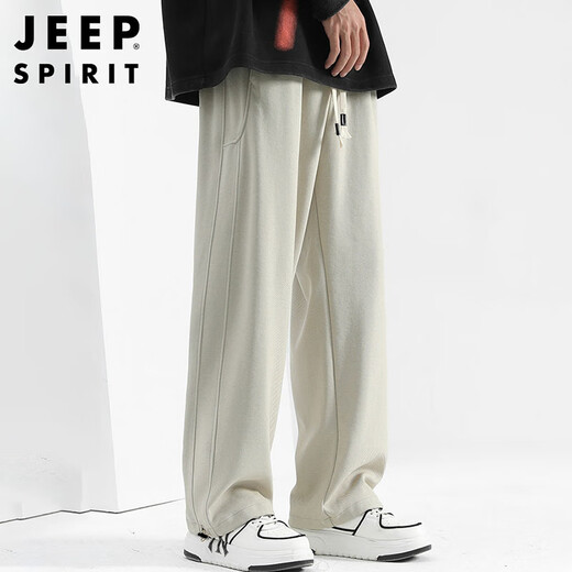 JEEP SPIRIT Jeep straight pants men's autumn and winter loose casual pants wide-leg sweatpants men's sweatpants apricot XL