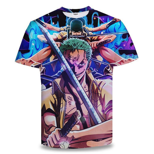 Jian Fei One Piece Kurzarm Sommer ein Stück Zoro Anime T-Shirt Primary- und Sekundarschüler und Teenager im 3D-Drucktrend Burning Ace TXU1480 S geeignet für Gewicht 80-90 Jin [Jin gleich 0,5 kg]