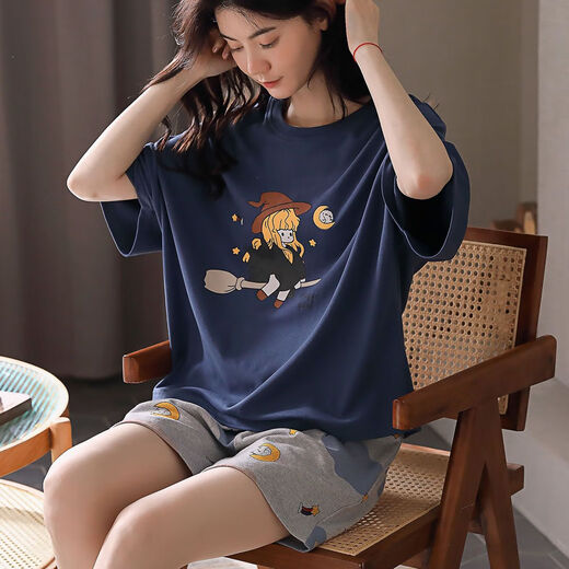 洁丽雅涤棉睡衣女夏圆领魔法女孩插画甜美可外穿女士家居服睡衣女 魔法少女 2XL 【140-160斤】
