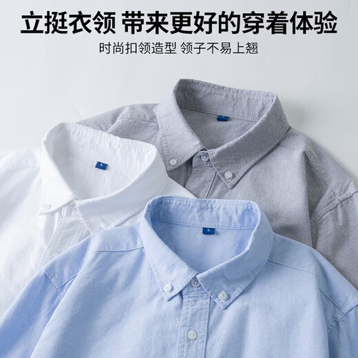 春秋季牛津纺衬衫长袖男士衬衣休闲抗皱免烫商务男装条纹寸衫外套 蓝色 【长袖款】 41 【145斤-160斤】