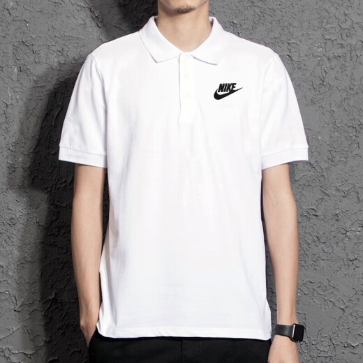 耐克（NIKE）polo衫T恤2025新款男透气跑步训练健身骑行白色立领衬衫短袖官方 純棉FN3897-010 S 100-120斤