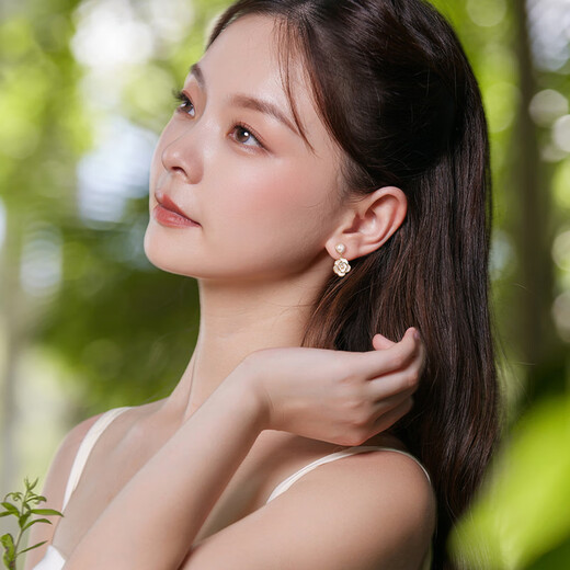 Saturday Fukuyama Camellia Pearl Earrings S925 Silver New Chinese Style Birthday Gift J0913210 Pair