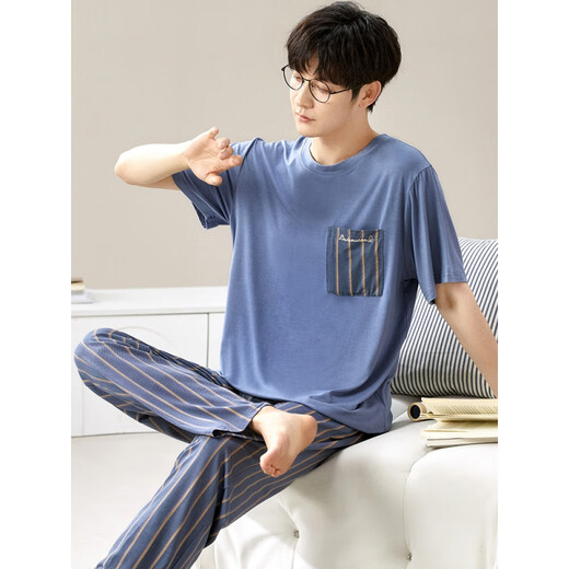 Yalu Modal Men's Pyjamas Summer 2025 Nouveaux vêtements de maison en soie à manches courtes de grande taille pour usure d'extérieur 6623 xl