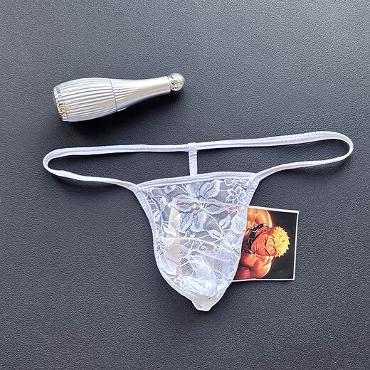 Men's lace transparent thong, comfortable, breathable, sexy, low-waisted, personalized, fashionable single underwear, 10 fitness, white, 100-170Jin Jin equals 0.5kg, inner wear