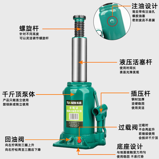 XMSJ五金起重工具液压车载t千斤顶手摇式立式换胎50t油压千斤顶 14117，拓森10D千斤顶，4个件