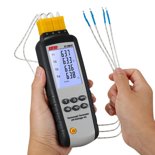 Huashengchang (CEM) Thermocouple Thermomètre High-Precision Contact électronique Tester à haute température Instrument d'affichage de température numérique DT-3891H Type KJ à quatre canaux / Record USB en temps réel en temps réel