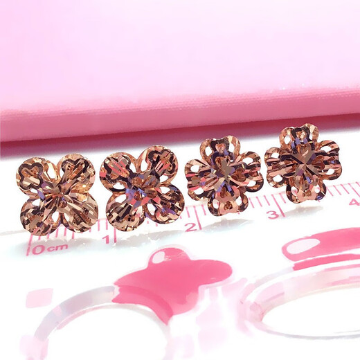 ANST Old Phoenix Gold Store Russian Purple Gold Four-leaf Clover Earrings Plated with 14K Rose Gold Color Gold New Style Simple and Sweet Four-leaf Clover Earrings (Rose Gold Pair)