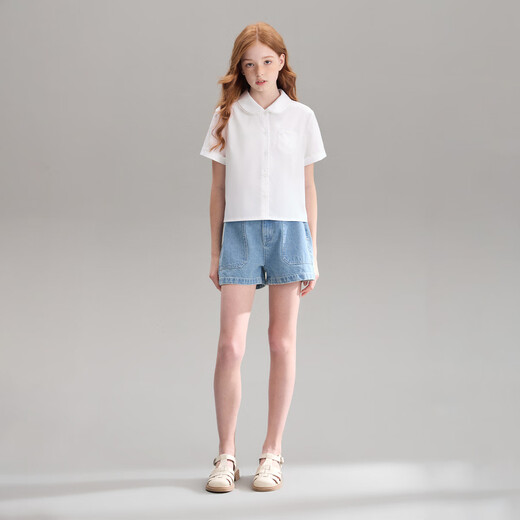 ELLE KIDS童装 学院蕾丝花边套装女儿童夏季新款优雅精致衬衫/半裙可选 白色-上衣 120 (110/120)