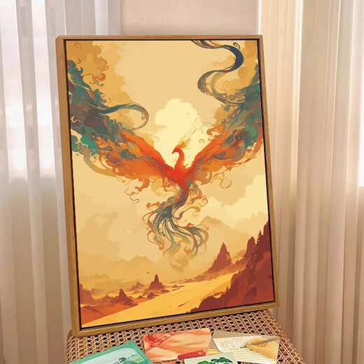 中国敦煌风凤凰数字油画DIY手工绘填充涂色感丙烯油彩装饰画 LL14109 30*40cm加厚实木内框