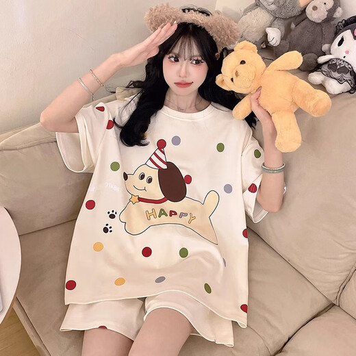 Junjunsui Dimei Kiti Cat Pajamas for Women in Summer 2025 New Pure Cotton Short Sleeve Cartoon Student Large Size Summer Home Suit Set Short-Z-9922 L [Suggested 100-120Jin [Jin equals 0.5 kg]]