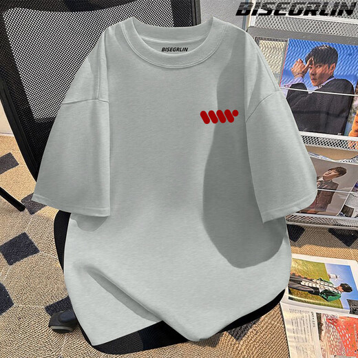 Bisegrlin Summer Summer de algodón puro Camiseta de algodón corto de algodón corto 2025 NUEVA Marca de moda Tendencia de la calle Americana Hound American High Street Flower White Flower Gray-K738 Pequeña Picture L