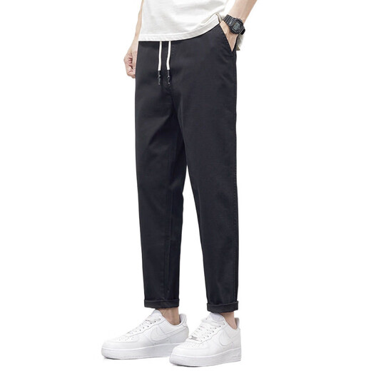 Zipjbx Pantalones casuales para hombres Summer delgados holgados rectos 2025 Workwear Brand Longitud deportiva de nueve puntos 9904 Dark Grey + Black [2 tiras] M [sugerido 90-110Jin [Jin equivale a 0.5 kg]]]