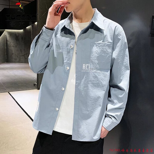 啄木鸟（TUCANO）衬衫男长袖潮牌潮流宽松休闲工装衬衣男夏薄款痞帅百搭外套中青年 679深灰 M