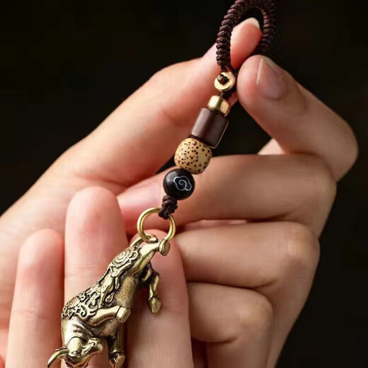 Brass key chain pendant personalized bell turtle shell handle piece retro car key lanyard stall wholesale Brass cicada + Ruyi braided rope