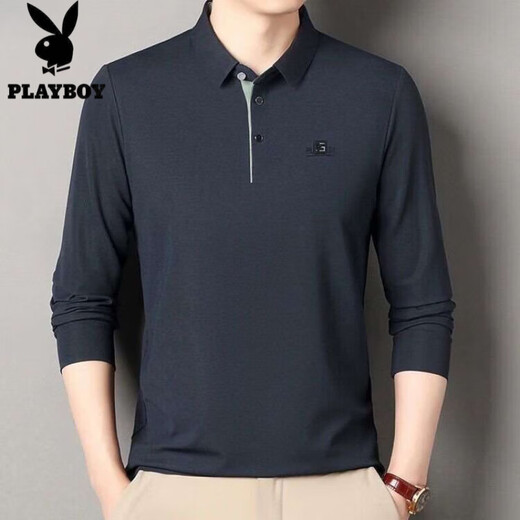 Playboy Spring and Summer New Counter Men's Long Sleeve Lapel Loose T-shirt POLO Middle-aged Business Casual Sweatshirt 9918 Navy [Long Sleeve] L 170 Suggestions 110-130Jin [Jin equals 0.5 kg]